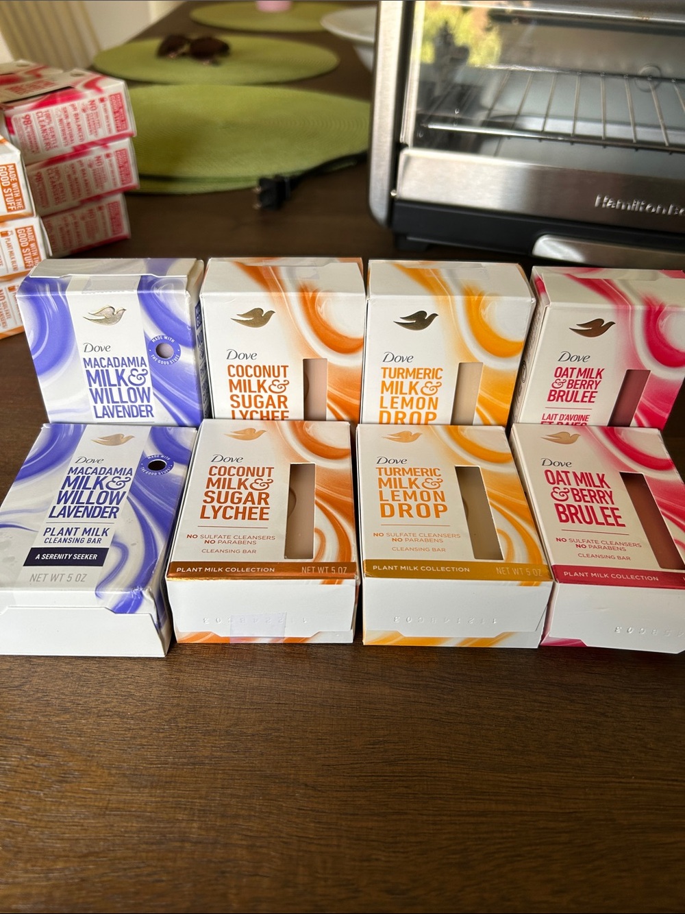 8 bars of Dove plant based soaps no parabens or sulfates.